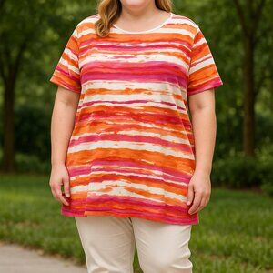 Lauren Ralph Lauren Plus SZ 3X‎ Women's Multicolor Striped Top Coastal Aloha